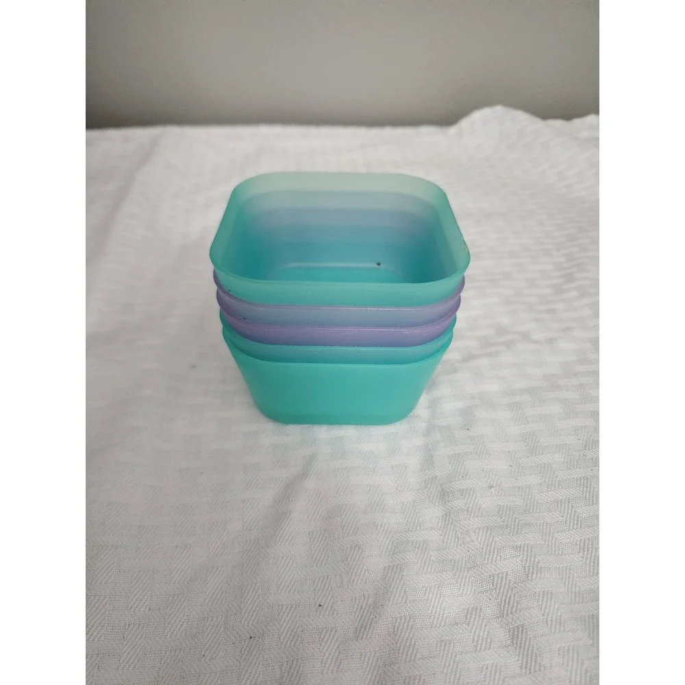 Set of 5 Square Plastic Snack Containers Teal Purple Nesting Small Food Storage